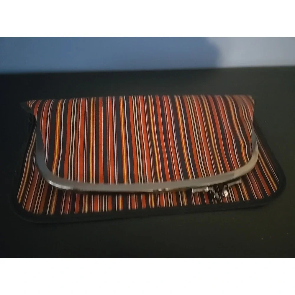 JAPANESE KIMONO VINTAGE CLASP COIN CASE  POUCH TSUMUGI  WOVEN STRIPE KISS‎ LOCK